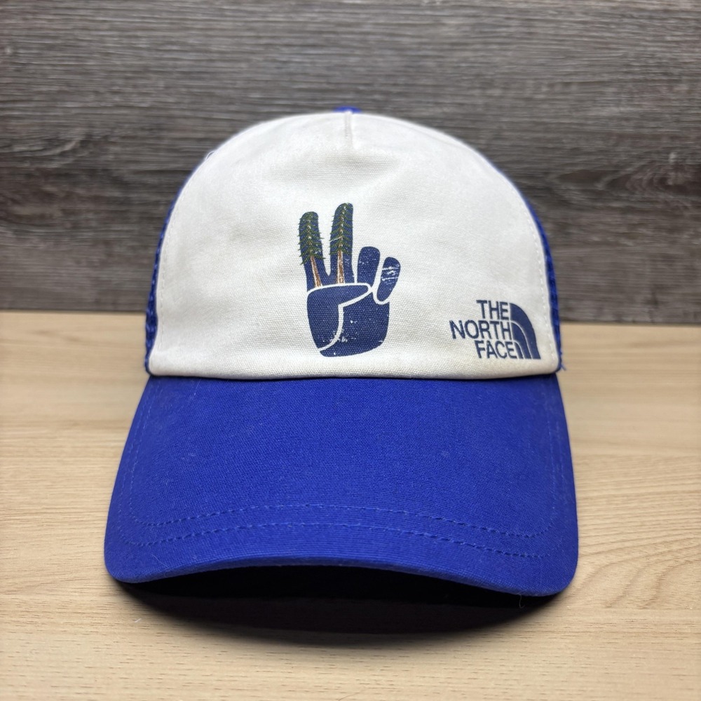 The North Face Hat Cap Snap Back Womens One Size Blue White Trucker Mesh Peace